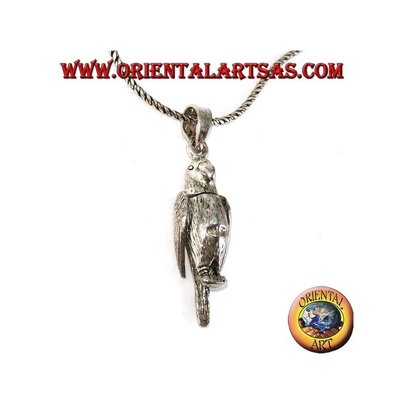 Silver pendant Parrot mobile moves wings and neck