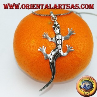 Ciondolo in argento geco con borchie sul dorso