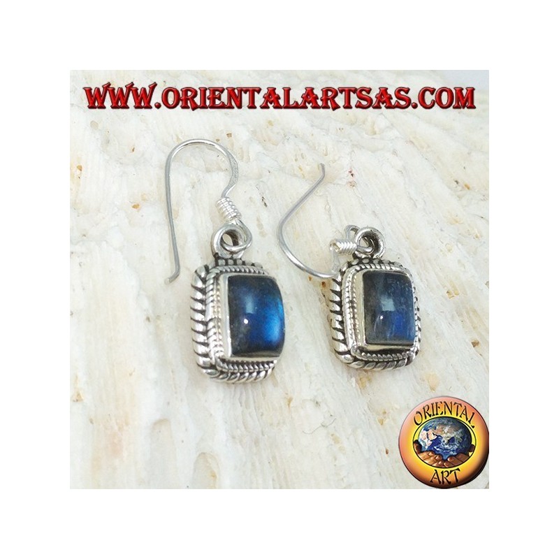 Boucles d'oreilles en argent avec Labradorite rectangulaire