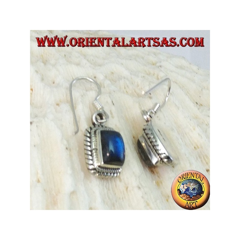 Boucles d'oreilles en argent avec Labradorite rectangulaire