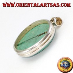 Colgante de plata con natural turquesa tibetana ovalada y borde liso