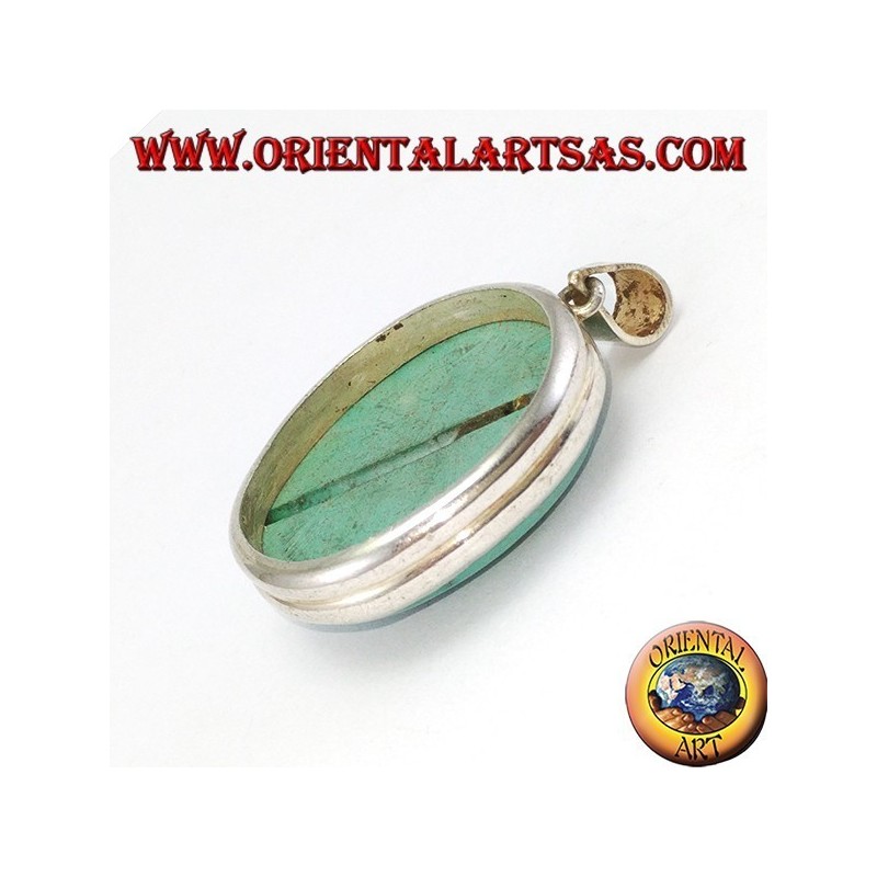 Pendentif en argent avec ovale Turquoise tibétain naturel et bord lisse