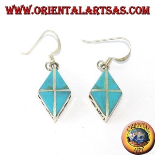 Orecchini in argento a rombo con quattro turchesi