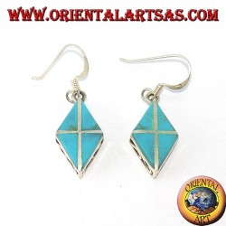 Silver earrings in the shape of a rhombus with four turquoises