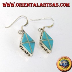 Boucles d'oreilles en argent en forme de losange avec quatre turquoises