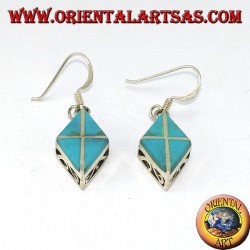 Pendientes de plata en forma de rombo con cuatro turquesas