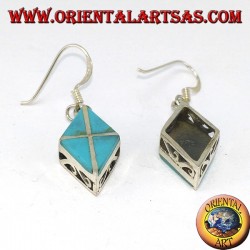 Pendientes de plata en forma de rombo con cuatro turquesas