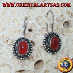 Silberohrringe mit ovalem Karneol und Wellenkontur