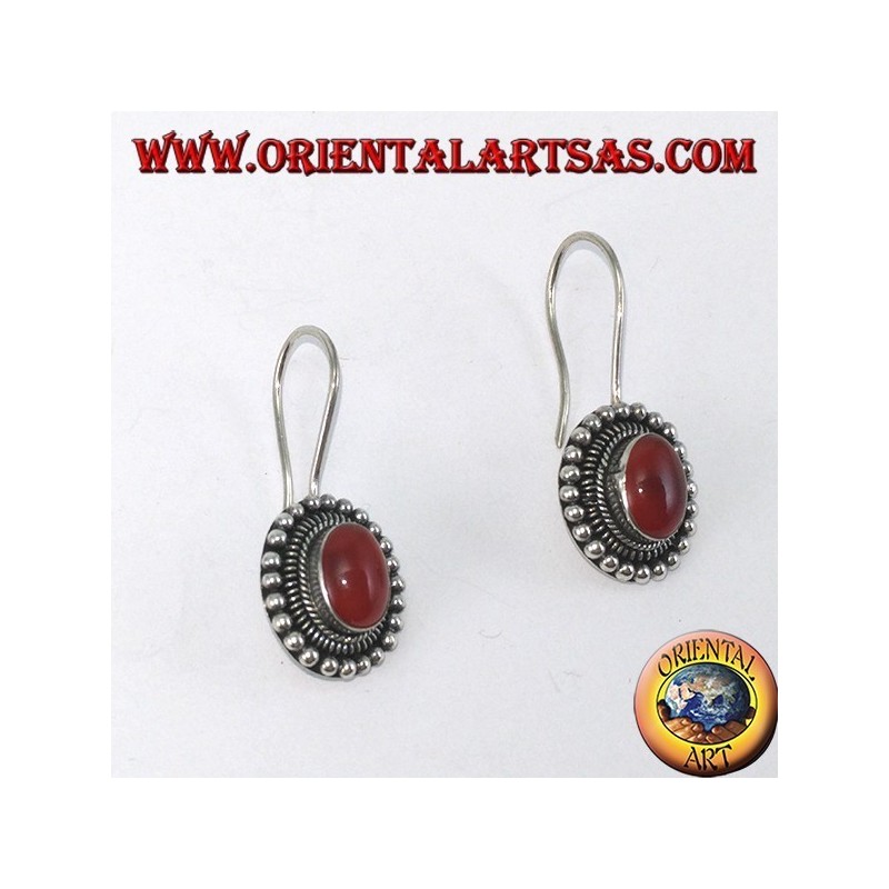 Pendientes de plata con cornalina oval rodeada de puntos