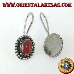 Pendientes de plata con cornalina oval rodeada de puntos