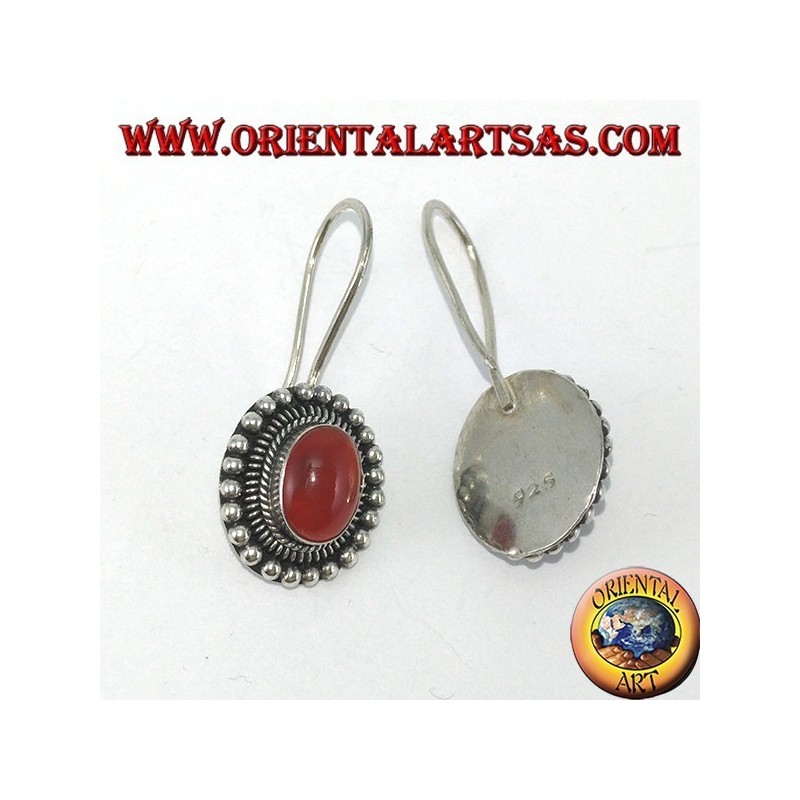 Pendientes de plata con cornalina oval rodeada de puntos