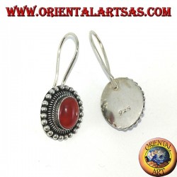 Pendientes de plata con cornalina oval rodeada de puntos