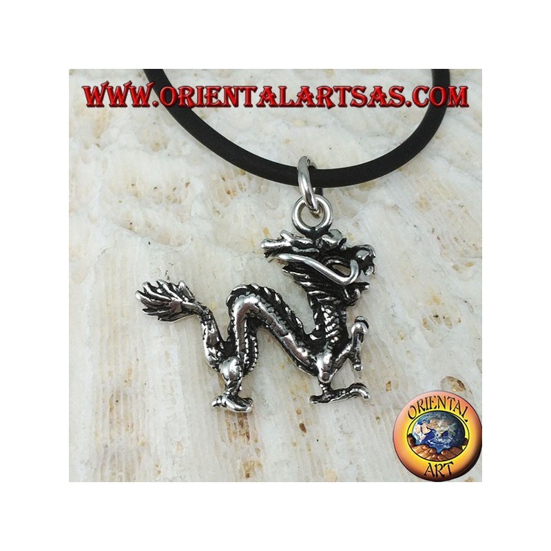 Ciondolo in argento, dragone cinese (medio) tridimensionale