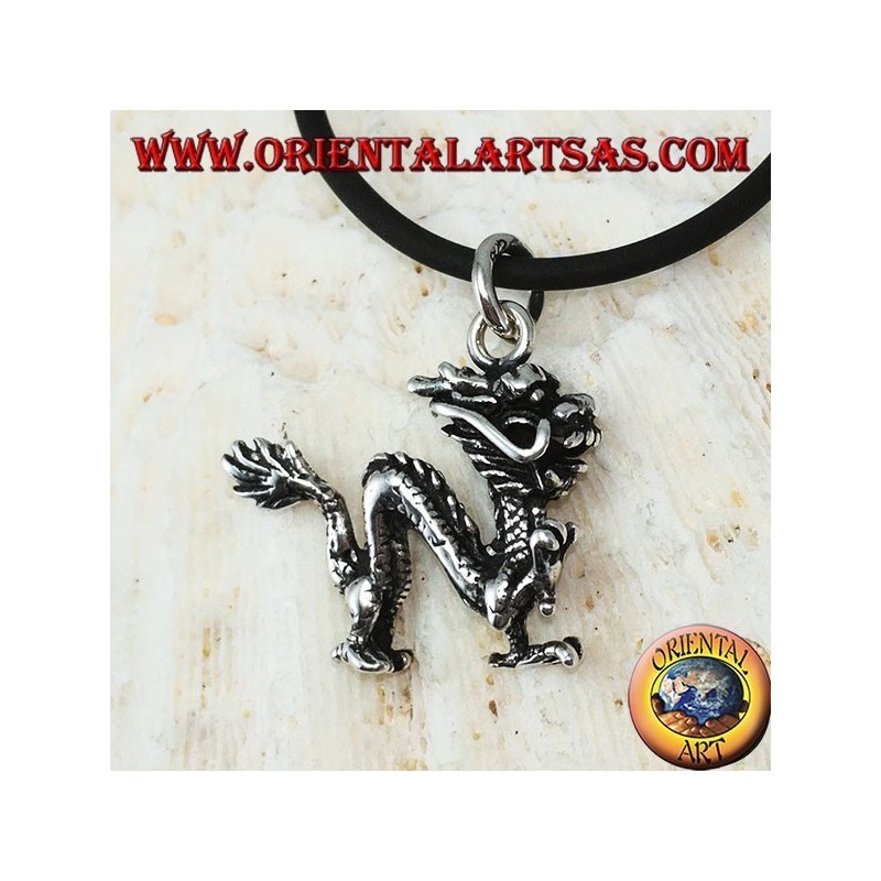 Pendentif en argent, dragon chinois en trois dimensions (moyen)