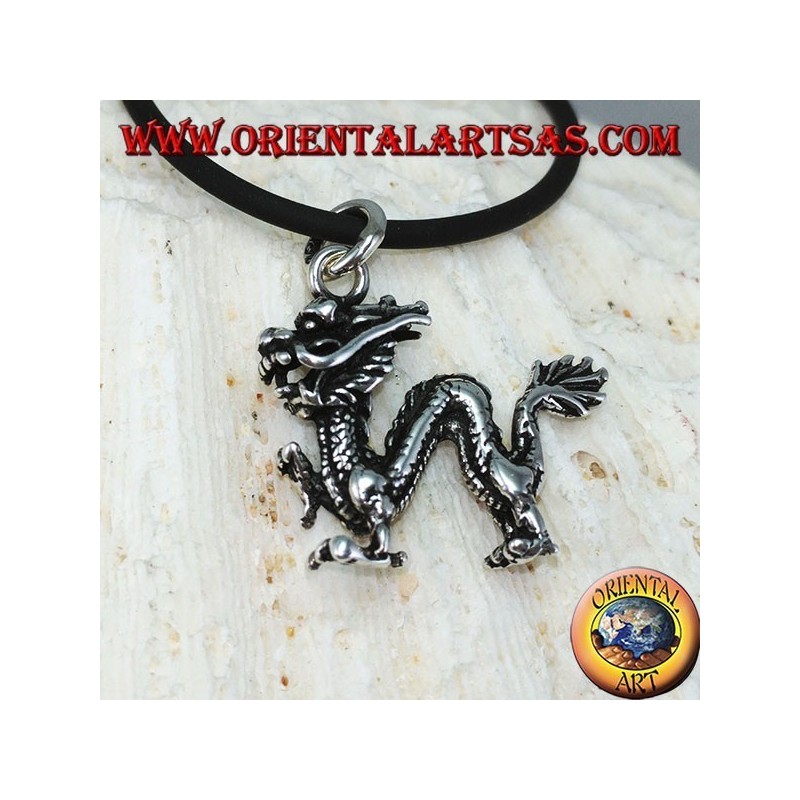 Colgante de plata, dragón chino tridimensional (mediano)