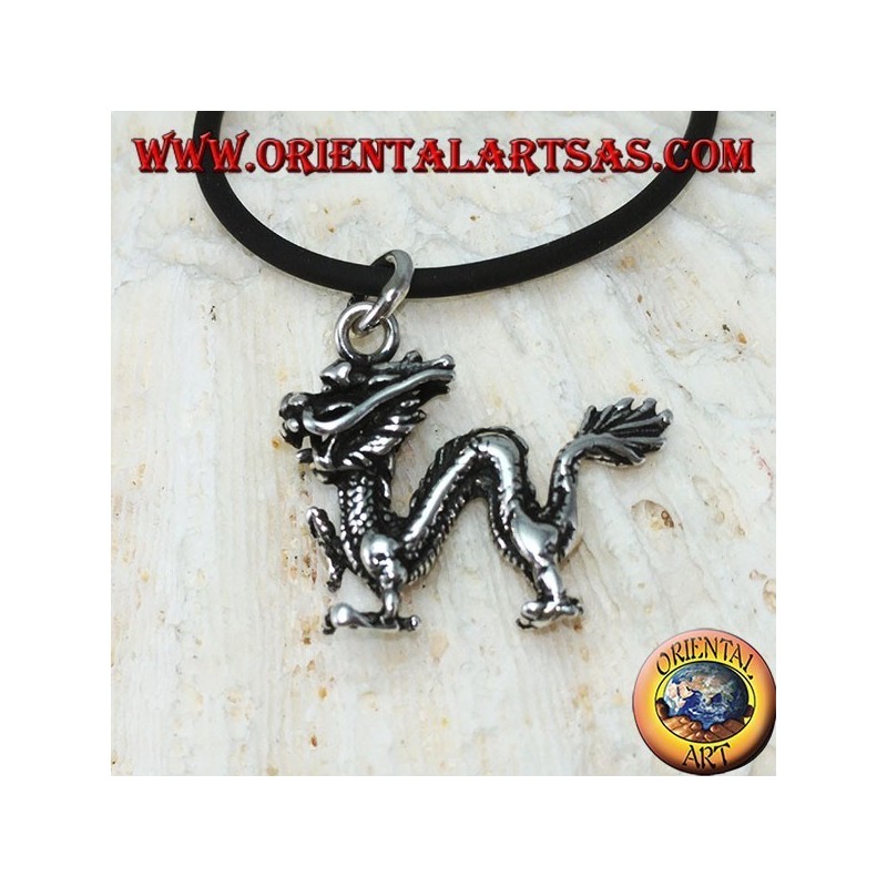 Silver pendant, three-dimensional Chinese dragon (medium)