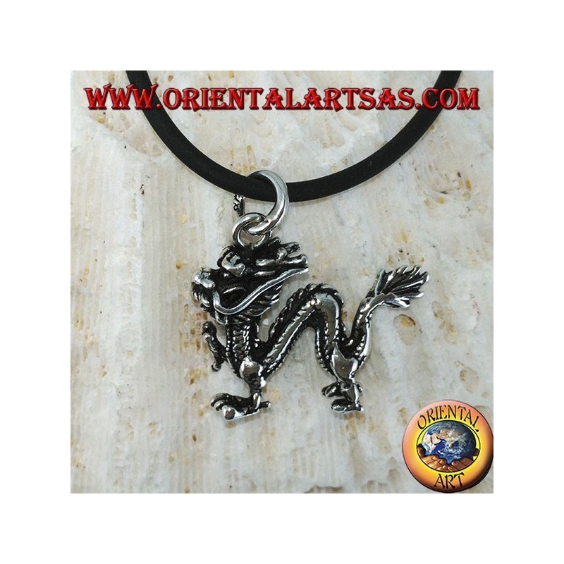 Silberanhänger, dreidimensionaler chinesischer Drache (mittel)