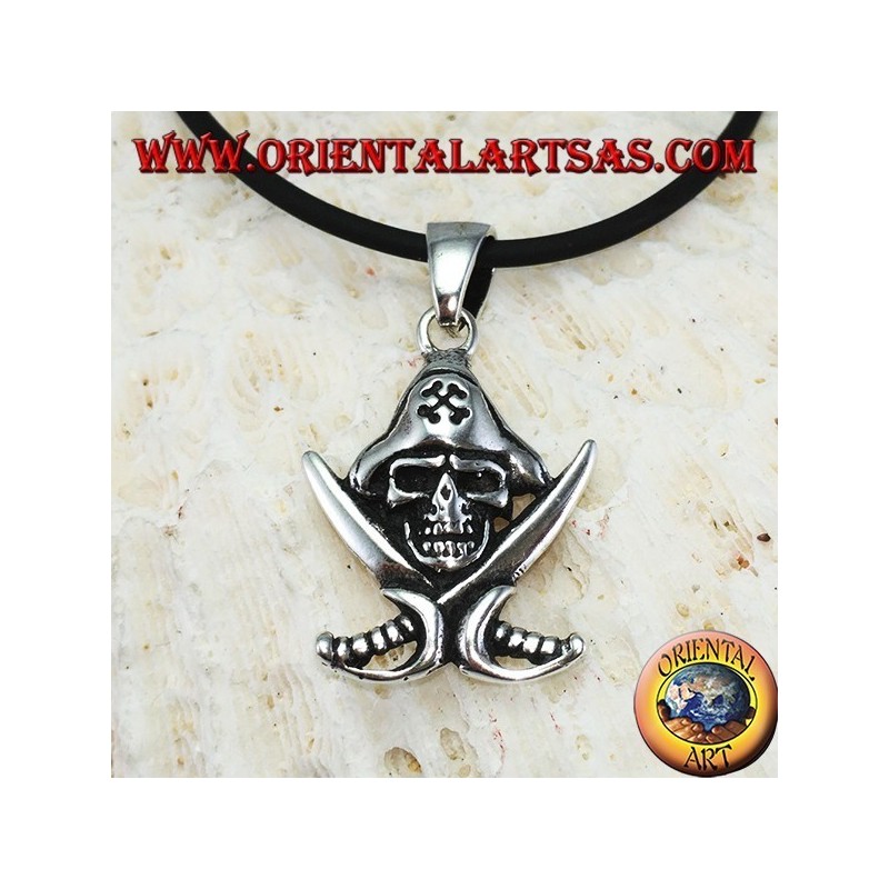 Colgante de plata, calavera pirata