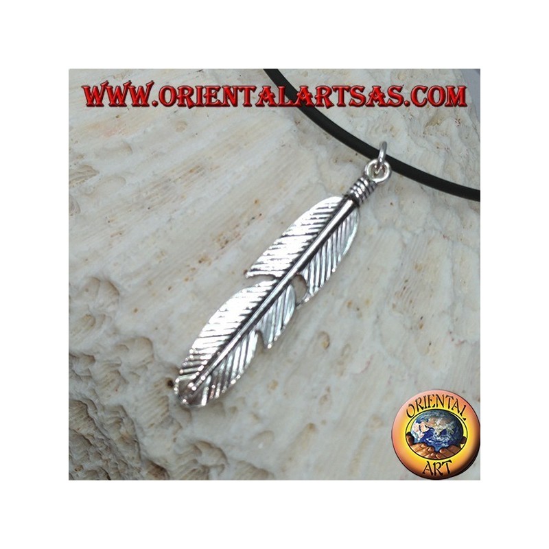 Pendant in silver feather symbol of purification of the natives of America