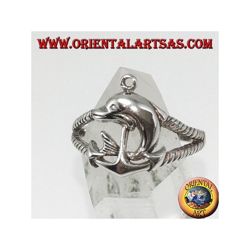 Anillo de plata todavía marino con delfín