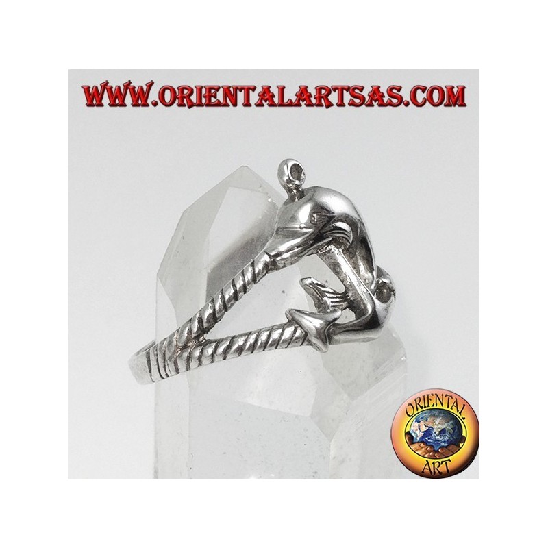 Bague en argent encore marine avec dauphin