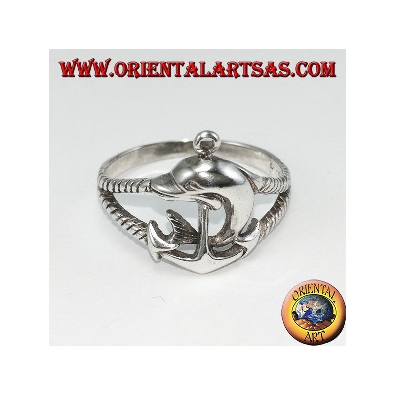 Bague en argent encore marine avec dauphin