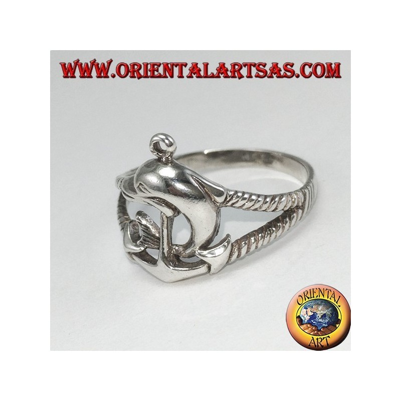 Bague en argent encore marine avec dauphin