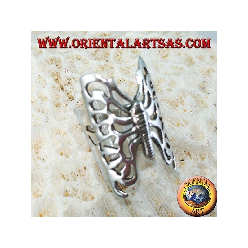 Gran anillo de plata mariposa perforada
