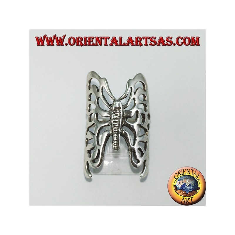 Large perforated butterfly silver ring