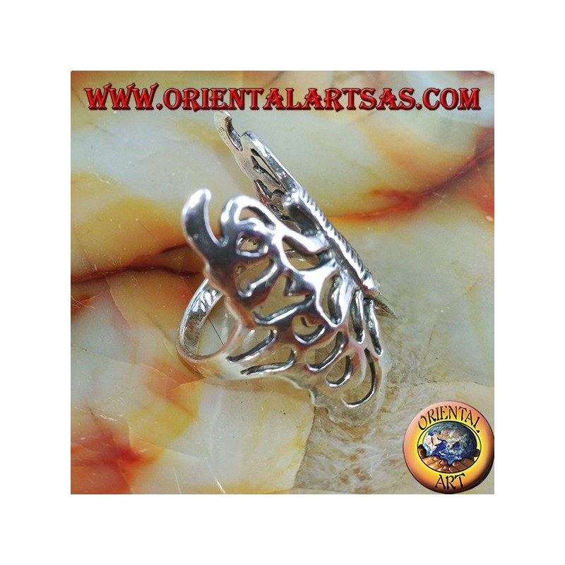 Large perforated butterfly silver ring