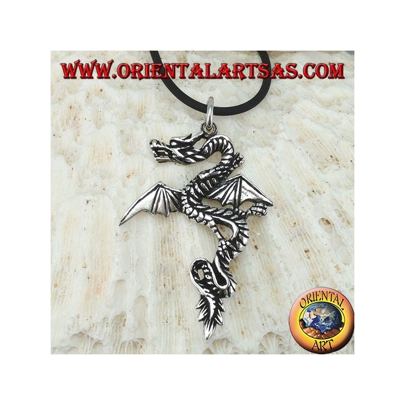 Silver pendant, Celtic dragon with open wings