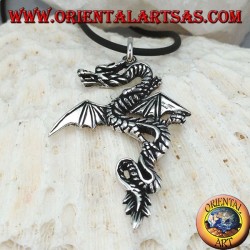 Silver pendant, Celtic dragon with open wings