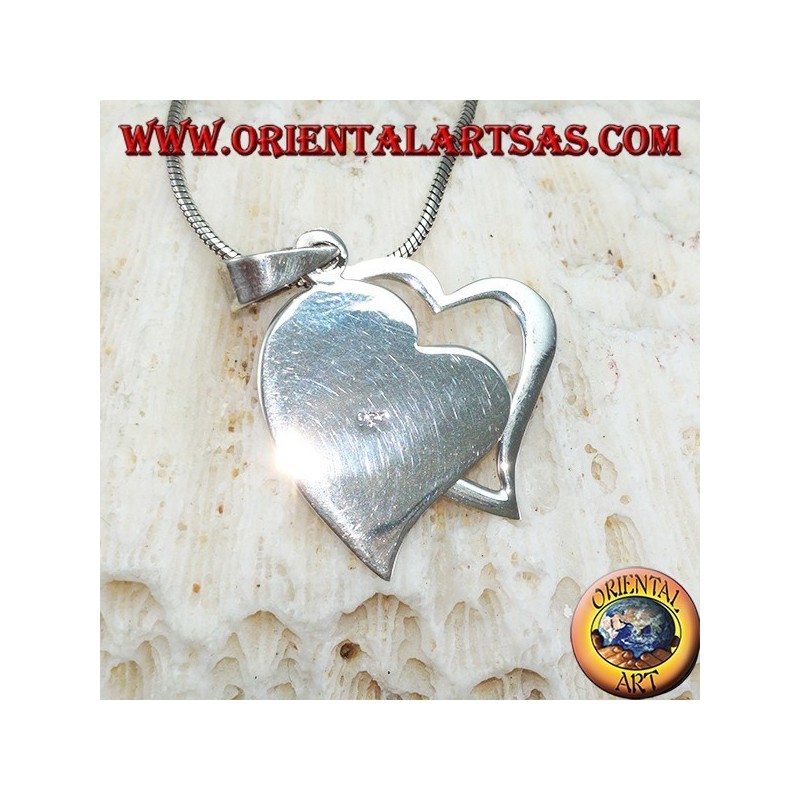 Ciondolo in argento con due cuori di cui uno traforato