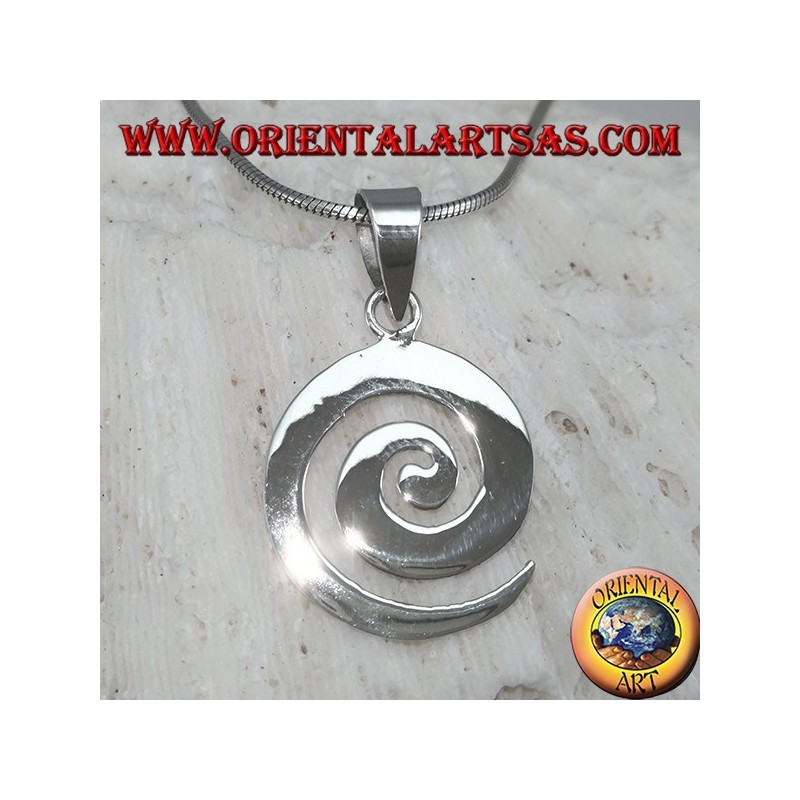 Silver pendant in a flat spiral shape