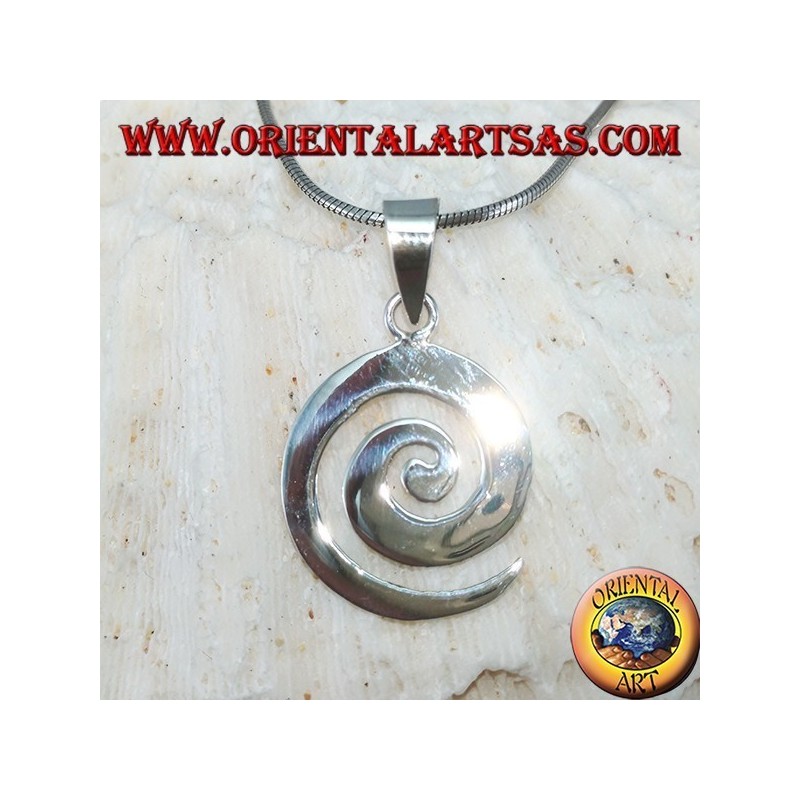 Silver pendant in a flat spiral shape