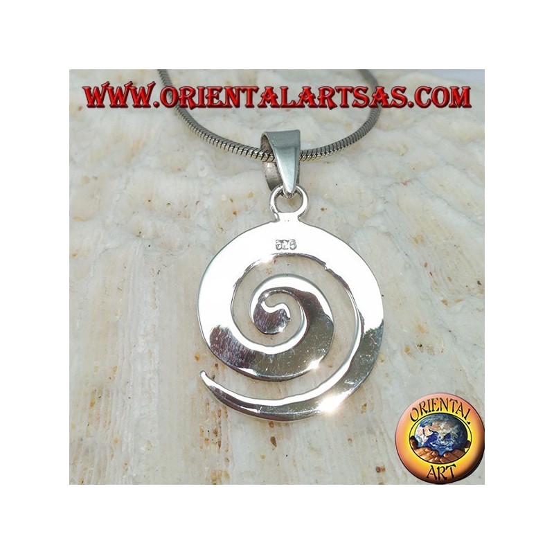 Silver pendant in a flat spiral shape