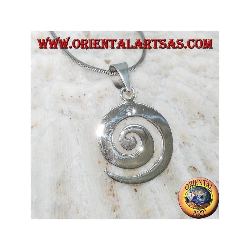 Silver pendant in a flat spiral shape