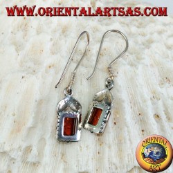 Pendientes de plata con ámbar rectangular y dos hojas