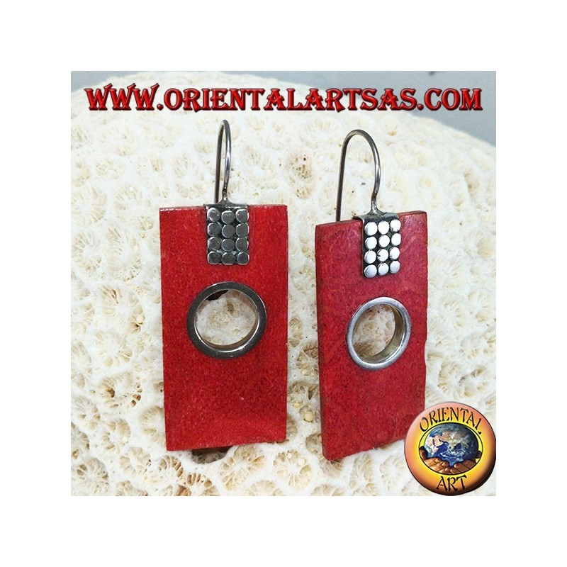 Silver earrings with rectangular madrepora and round hole