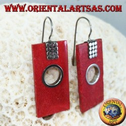 Boucles d'oreilles en argent avec madrepora rectangulaire et trou rond