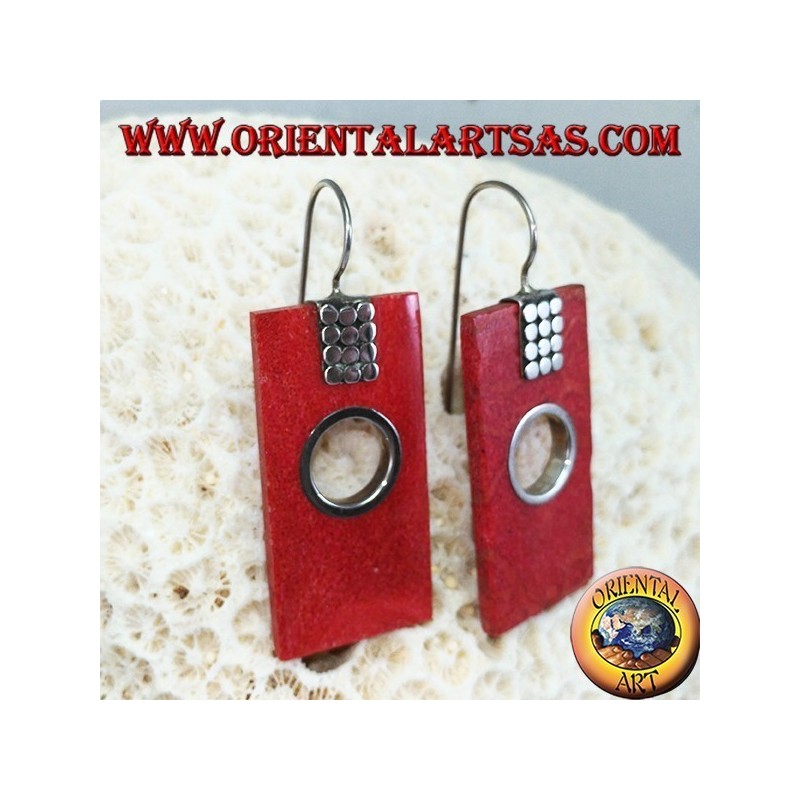 Boucles d'oreilles en argent avec madrepora rectangulaire et trou rond