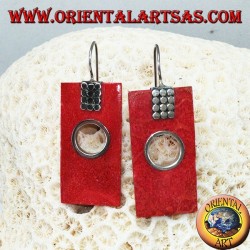 Silver earrings with rectangular madrepora and round hole