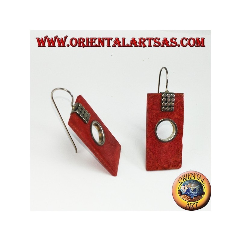 Boucles d'oreilles en argent avec madrepora rectangulaire et trou rond