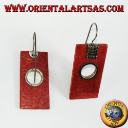 Boucles d'oreilles en argent avec madrepora rectangulaire et trou rond
