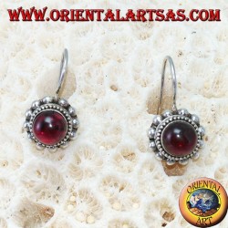 Silver earrings with round cabochon garnet