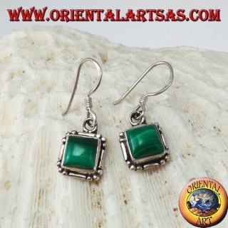 Boucles d'oreilles en argent avec cabochon carré de malachite