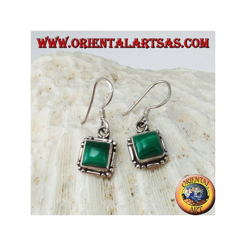 Orecchini in argento con malachite quadrata a cabochon