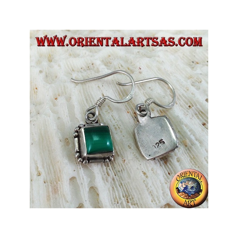 Silberohrringe mit quadratischem Cabochon-Malachit