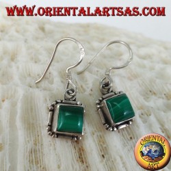 Boucles d'oreilles en argent avec cabochon carré de malachite
