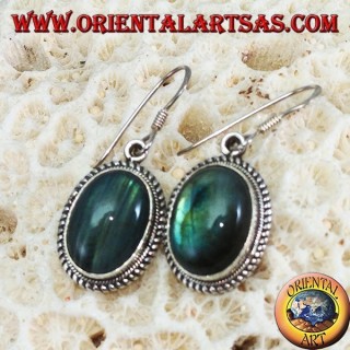 Boucles d'oreilles en argent avec grande Labradorite ovale